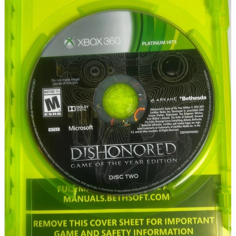 Dishonored Game of the Year Edition Xbox 360 Platinum Hits  CIB ‎ 2-Disc Set